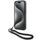 BMW Signature Leather Wordmark Cord vāciņš priekš iPhone 15 Pro, melns