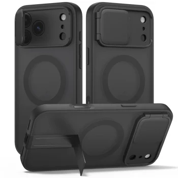 Tech-Protect Kevlar Aura MagSafe vāciņš priekš iPhone 18 Pro / 17 Pro ar statīvu, Matte Black