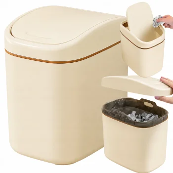 Mini atkritumu tvertne galdam un vannas istabai, 2L, krēmkrāsa