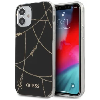 Guess iPhone 12 mini vāciņš Gold Chain Collection, melns