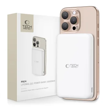 Ārējais akumulators Tech-Protect PB24 LifeMag QI2 MagSafe 10 000 mAh, balts