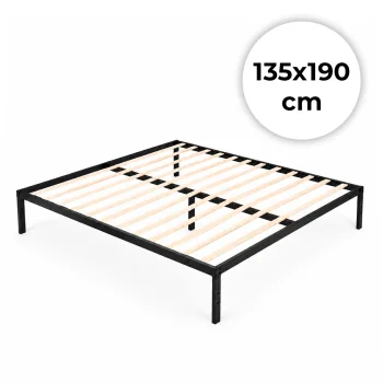 ModernHome metāla gulta 135x190 cm ar koka līstīšu pamatni, melna