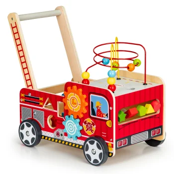 Ecotoys TL09025 koka izglītojošais stumjamais ratiņš Ugunsdzēsēju auto