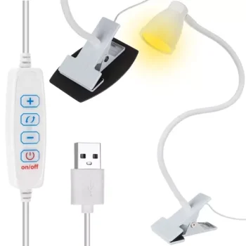 Izoxis 00019455 Galda Lampa ar Klipsi un Pamatni, Balta
