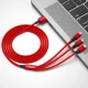 XO NB173 3in1 USB kabelis – Lightning, USB-C, microUSB, 1.2 m, 2.4A, sarkans