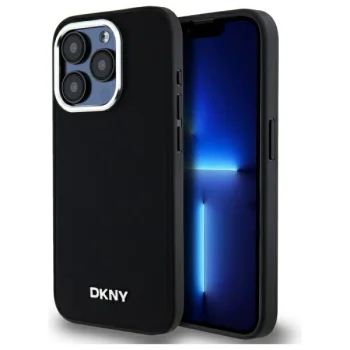 DKNY iPhone 15 Pro Max vāciņš Plain Silver MagSafe Logo, melns