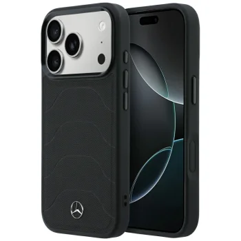 Mercedes Leather Mesh with Bow Line MagSafe vāciņš iPhone 18 Pro Max / 17 Pro Max, melns
