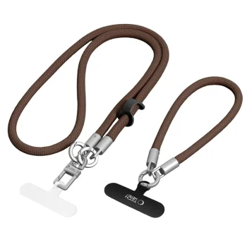 Tech-Protect C10S tālruņa pleca siksna (114 cm) un rokas siksna (31 cm), brūna