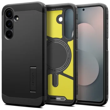 Spigen Tough Armor Mag vāciņš Samsung Galaxy S25 FE, melns un dzeltens