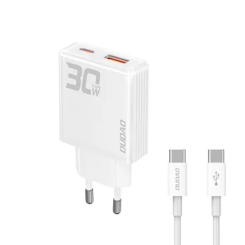 Dudao A30EUT GaN tīkla lādētājs 30W USB-A / USB-C + USB-C kabelis, balts