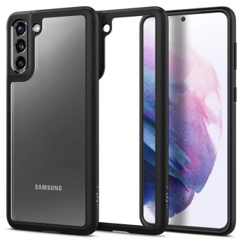 Samsung Galaxy S21 (SM-G990F) Spigen Ultra Hybrid TPU Case Cover, Black-Transparent | Telefona Vāciņš Maciņš Maks...