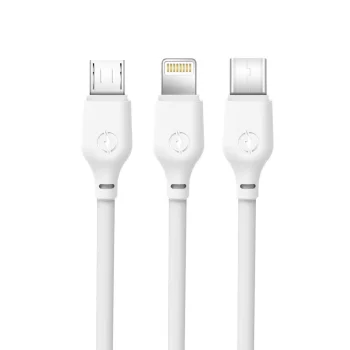XO NB103 3-in-1 USB uz Lightning, USB-C, microUSB kabelis, 1m, Balts