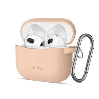 Aizsargmaciņš Tech-Protect Silicone Hook Apple AirPods 3 austiņām ar karabīni, bēšs
