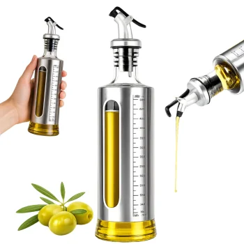 Stikla eļļas un etiķa dozators ar mērtrauku un tērauda uzgali, 500 ml