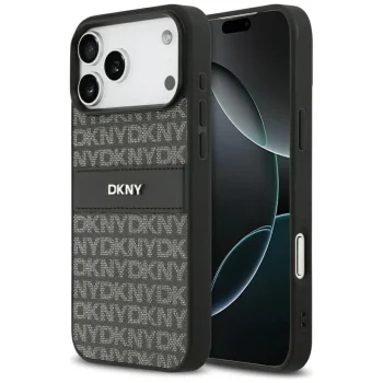 DKNY Repeat Texture Pattern with Tonal Stripe vāciņš iPhone 17 Pro Max, melns