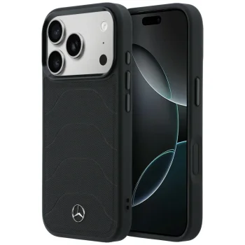 Mercedes Leather Mesh with Bow Line MagSafe vāciņš iPhone 17 Pro, melns