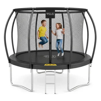 4FIZJO PRO dārza batuts ar iekšējo tīklu un kāpnēm 305 cm 10FT, melns