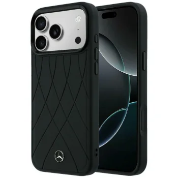 Mercedes Leather with Crossed Lines MagSafe vāciņš Apple iPhone 17 Pro, melns