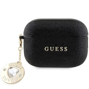 Guess AirPods Pro 2 maciņš Fixed Glitter Heart Diamond Charm, melns
