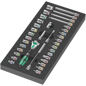 Wera 9720 A Zyklop 1 sprūdrata un muciņu komplekts putu ieliktnī, 1/4", 37 gab.