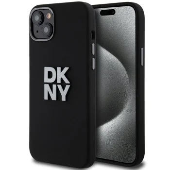 DKNY iPhone 15 / 14 / 13 vāciņš Liquid Silicone Metal Logo, melns