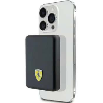 Ferrari Metal Logo MagSafe bezvadu ārējais akumulators, 5000 mAh, 15W, melns