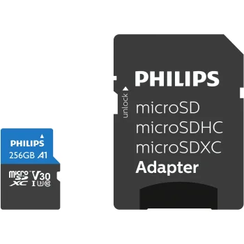 Atmiņas karte Philips MicroSDXC 256GB Class 10 UHS-I U3 V30 A1 ar adapteri