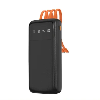 Dudao K6Pro 10000mAh ārējais akumulators ar kabeļiem, melns