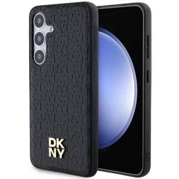 DKNY Samsung Galaxy S24 vāciņš Leather Pattern Metal Logo MagSafe, melns