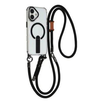 iPhone 17 vāciņš ar statīvu, siksniņām (30/120 cm) un MagSafe, melns