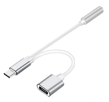 USB-C uz 3.5mm Audio un USB-C lādēšanas adapteris, Sudraba