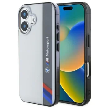 BMW Motosport IML Vertical Stripe vāciņš iPhone 16, pelēks