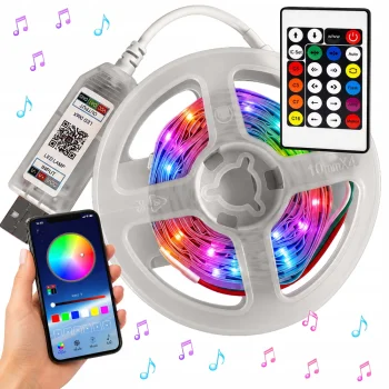 Elastīga RGB IC LED lente 10m ar Bluetooth un pulti
