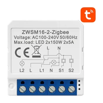 Viedais slēdža modulis Avatto ZWSM16-W2 ZigBee 2 kanālu TUYA, balts