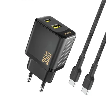 Dudao A27MaxCEU PD QC 35W tīkla lādētājs ar USB-C un USB-A, ar USB-C kabeli, melns