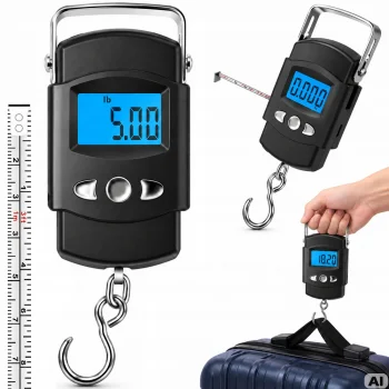 Digitālie piekaramie svari bagāžai un makšķerēšanai līdz 50 kg ar mērlenti 100 cm