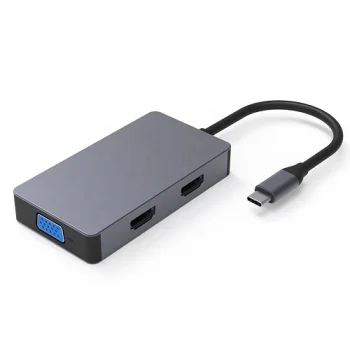 USB Type-C adapteris uz 2x HDMI, VGA, USB 3.0 Type-A un USB Type-C PD 60W, Space Gray
