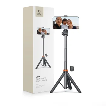 Tech-Protect L03S Bluetooth selfiju nūja un statīvs (līdz 148cm), melna