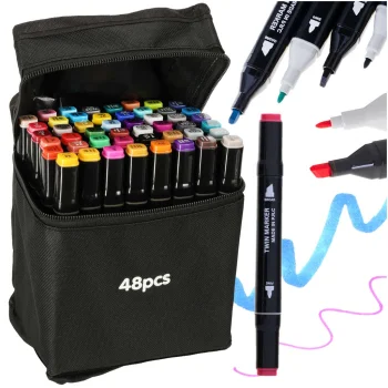 Divpusēji Marķieri Flomāsteri uz Spirta Bāzes Futrālī 48 gab. + Turētājs | Double-Sided Alcohol Markers