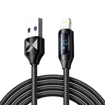 Wozinsky WUALC2 USB-A uz Lightning kabelis ar LED displeju, 2.4A, 2m, Melns