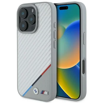BMW M Carbon Tricolor Line MagSafe telefona vāciņš priekš iPhone 16 Pro, pelēks