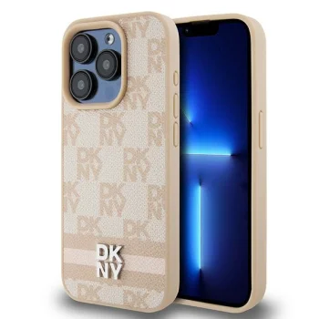DKNY iPhone 15 Pro Max vāciņš Checkered Mono Pattern & Printed Stripes, rozā
