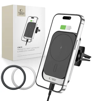 Tech-Protect CW19 MagSafe magnētiskais auto turētājs ar 15W lādētāju, melns