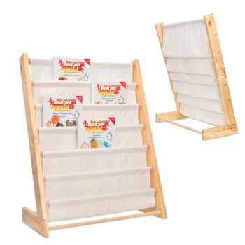 Bērnu grāmatu plaukts, 76,5 cm, koks/audums, bāzēts Montessori stilā