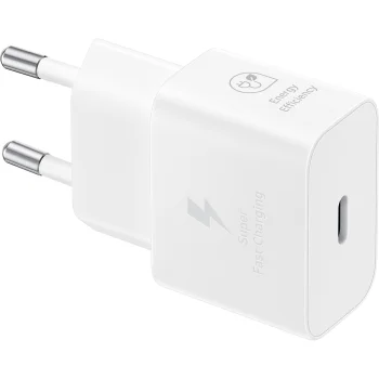 Samsung EP-T2510XWEGEU 25W SFC GaN tīkla lādētājs ar USB-C kabeli, balts
