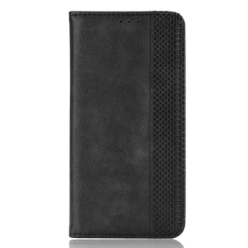 OnePlus 9 Vintage Style Magnetic Leather Wallet Case Cover, Black | Telefona Vāciņš Maciņš Apvalks Grāmatiņa