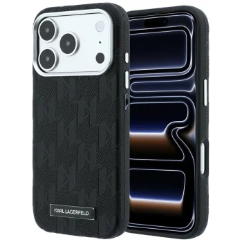 Karl Lagerfeld Grained Mono Resin Logo MagSafe vāciņš iPhone 17 Pro / 18 Pro, melns
