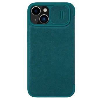 Atverams vāciņš Nillkin Qin Leather Pro Case priekš iPhone 14 Plus ar kameras vāciņu, zaļš