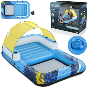 Piepūšamā peldošā sala 4 personām Bestway Summer Oasis 43645 ar nojumi, 305 x 186 cm