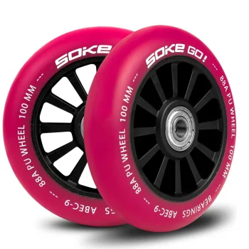 Soke skrejriteņa riteņi 100 mm ar ABEC 9 gultņiem, 2 gab., rubīnsarkani